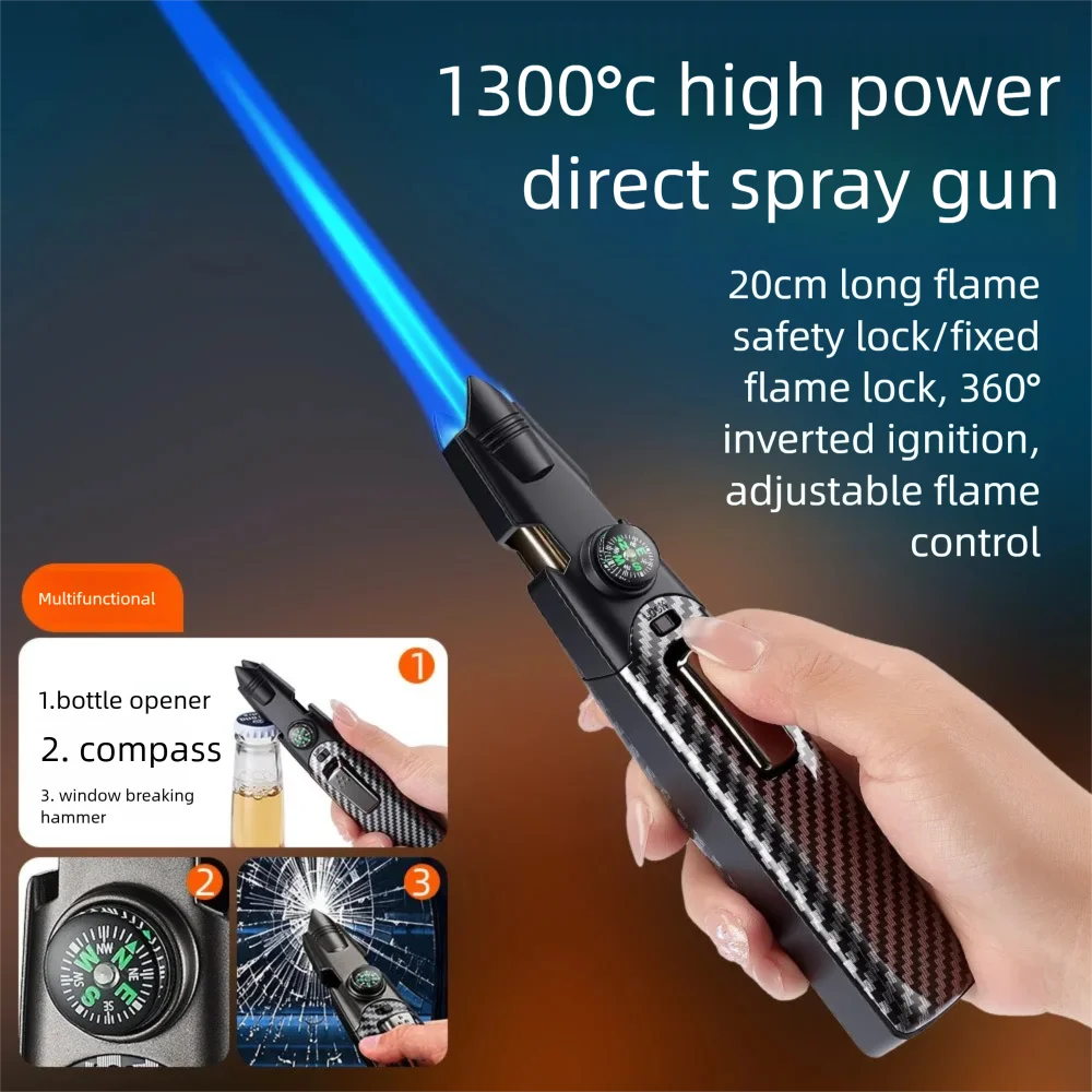 New Cross border Hot selling Multi functional Spitfire Gun Windproof Direct Charge Blue Flame Point Cigar Bottle Opener Compass