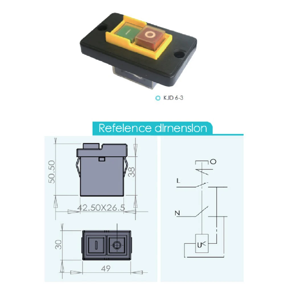KJD63 Electromagnetic Switch with Panel Waterproof Start Button Rated 250V 5E4 Mechanical Cycles for Industrial Equipment