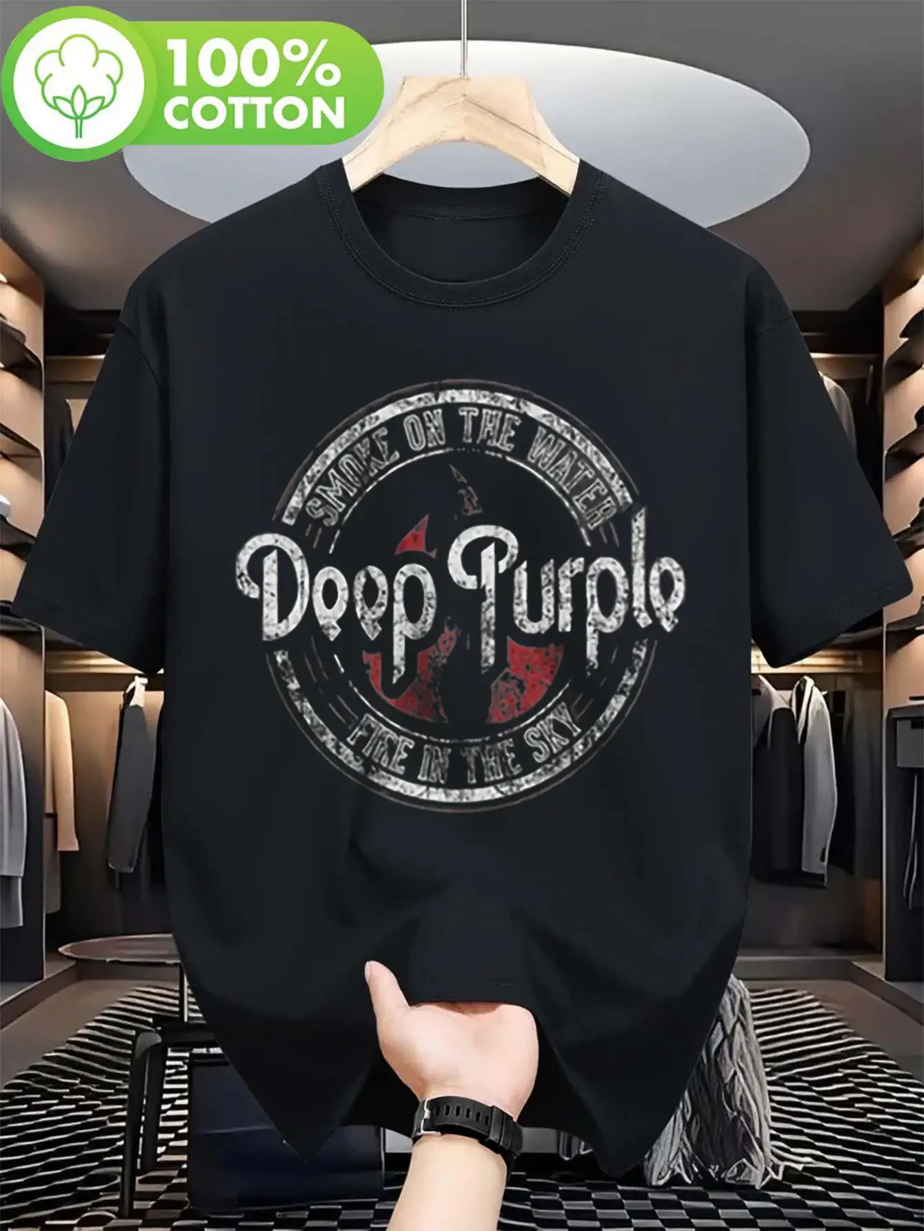 Men's Retro Dark Purple Water Rock Band Graphic T-Shirt in Smoke Pattern - 180Gsm Heavyweight Authentic Retro Shirt