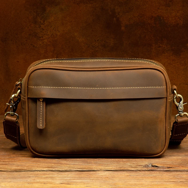 

Vintage Crazy Horse leather single-shoulder bag, crossbody bag, messenger bag, European and American handcrafted genuine leather