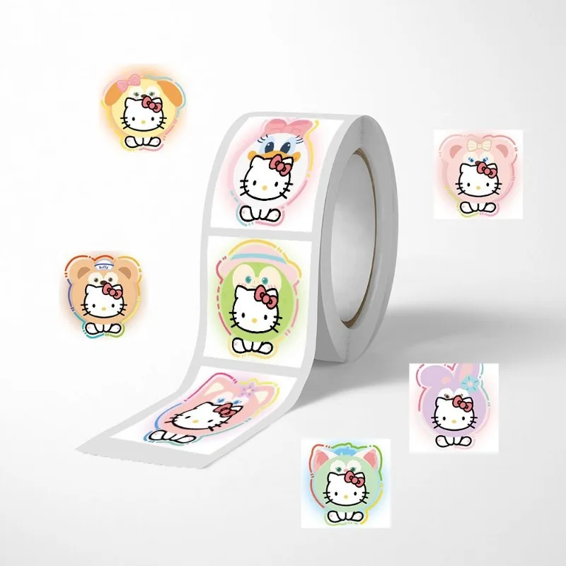 500PCS Sanrio Cute Hello Kitty Seven Treasures Head Cover Roll Roll Stickers Guitar Water Cup Decoration Stickers Wholesale