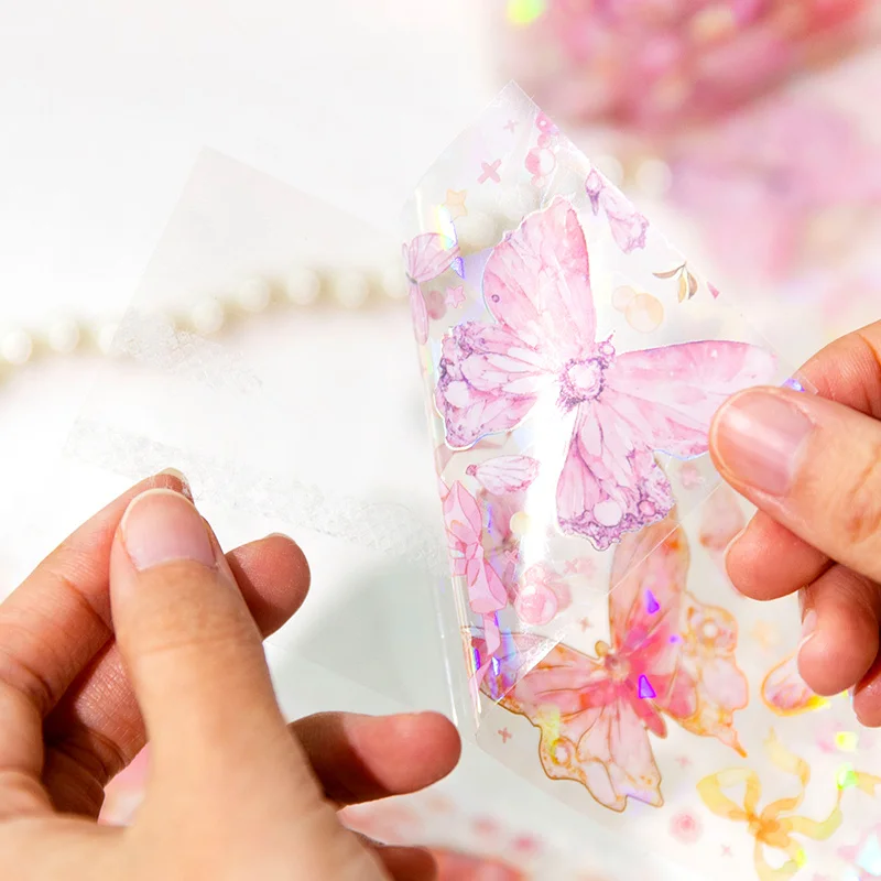 1 Roll PET tape Butterfly elegant series laser gold DIY hand tent decorative material circulation paste 60mm*2m 5 styles