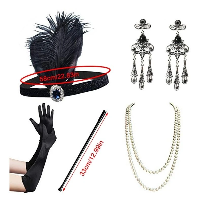 Y5GC 1920s dansers geweldige accessoires ingesteld voor dames flapper kopstuk hoofdband vintage parels kettinghandschoenen