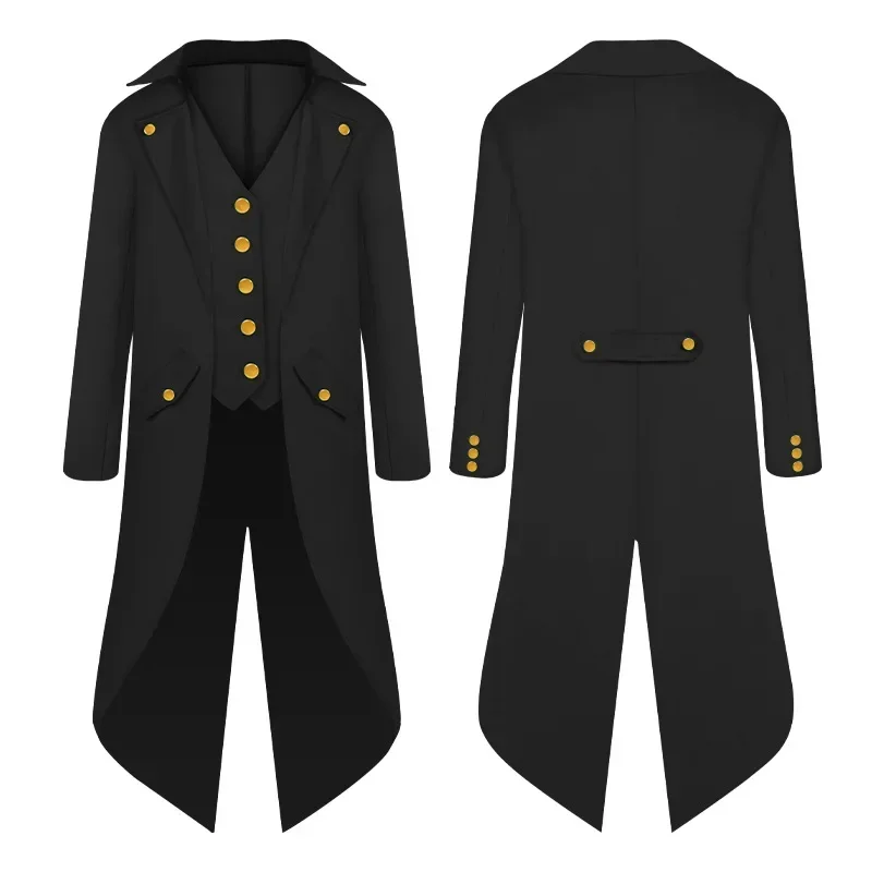 Men's Retro Tailcoat Suit Bowtie Jacket Gothic Steampunk Long Victorian Frock Coat Single Breasted Swallow for Aldult Kids G2541