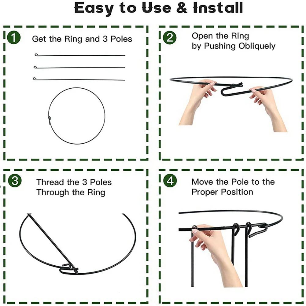 Cage Rings Garden Plant Support Brace, Pack of 10 Round Metal Plant Stakes Rings, Strong Garden Supports