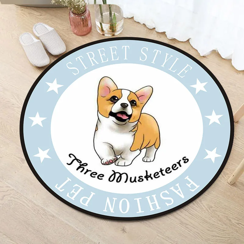 Cute Puppy Round Carpet Computer Chair Mat Hanging Basket Mat Carpet Print Cartoon Children Crawling Carpet Bedroom Decoration