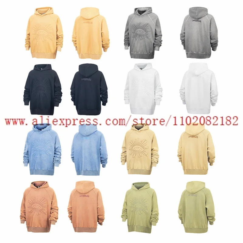 

HOUSE OF ERRORS Eye Embroidery Hoodies Men Women 1:1 High Quality Vintage Hooded Sweatshirts Washed Oversize Tops