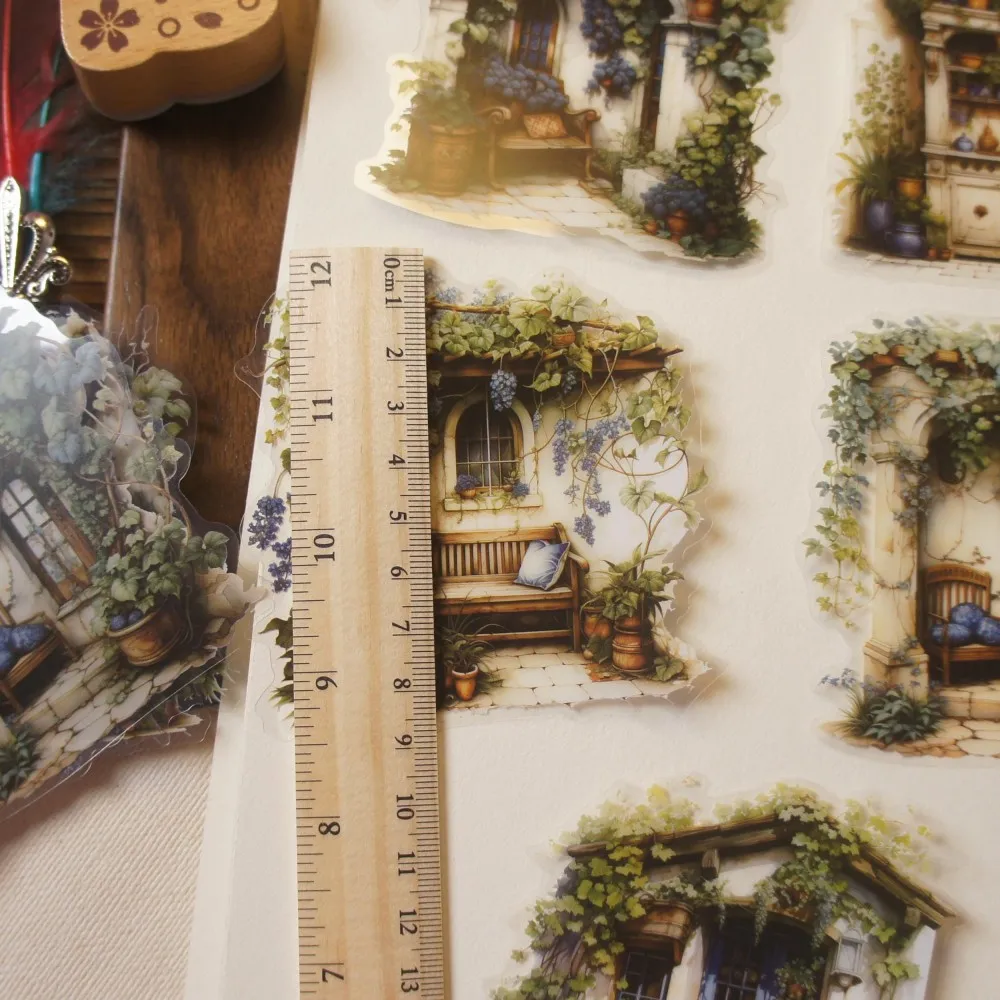 10 Pcs Big Size Placed with Plants in The Study and Yard Style PVC Transparent Sticker Scrapbooking DIY Gift Decoration Tag