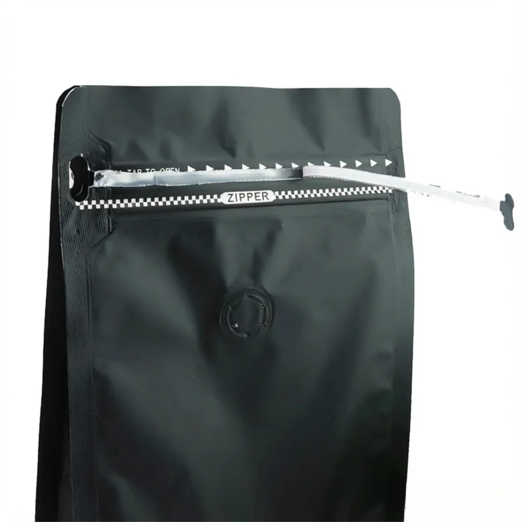 50 Stück schwarze Kaffee-Verpackungsbeutel, Heißsiegel-/flacher Boden, stehend, Aluminiumfolie, Druckverschlussbeutel mit einem Entlüftungsventil, Teeaufbewahrung – Detail 5