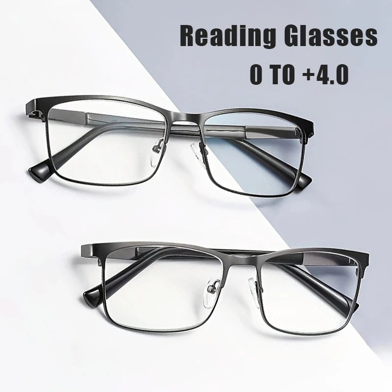 

Reading Glasses Stylish Metal Half-Frame Presbyopia Glasses High-Definition Blue Light Protection Men's Business Eyeglasses