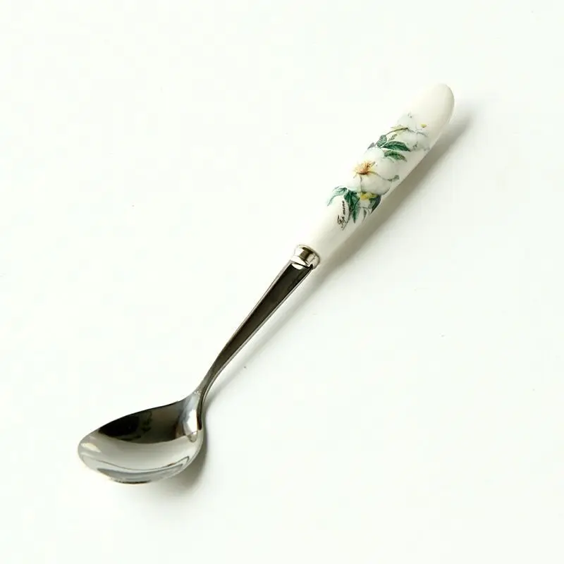 Stainless Steel Coffee Spoon Set, Teaware, Teaspoon with Ceramic Handle, Flower Tea Teaware Accessory, 6PCs