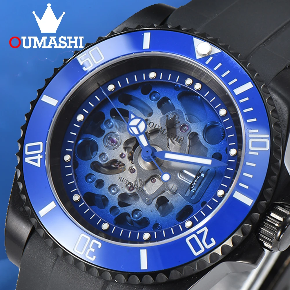 OUMASHI 40mm Skeleton Dial Automatic Mechanical Watch NH70 Movement Stainless Steel Luminous Sapphire Glass