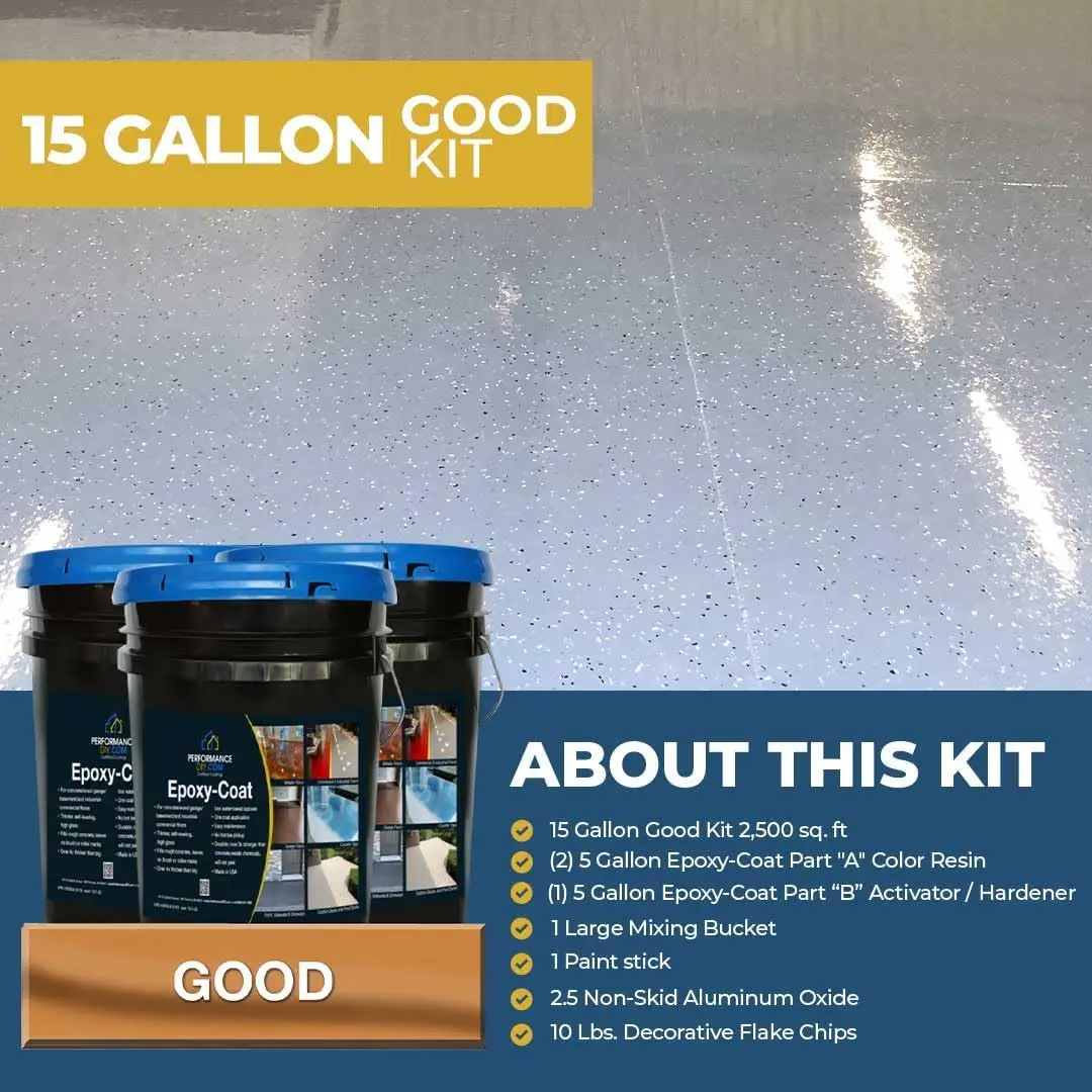 Performancediy Good Kit 15 Gallon Epoxy Floor Coating- Gray Base With Onyx And Ivory 1/4