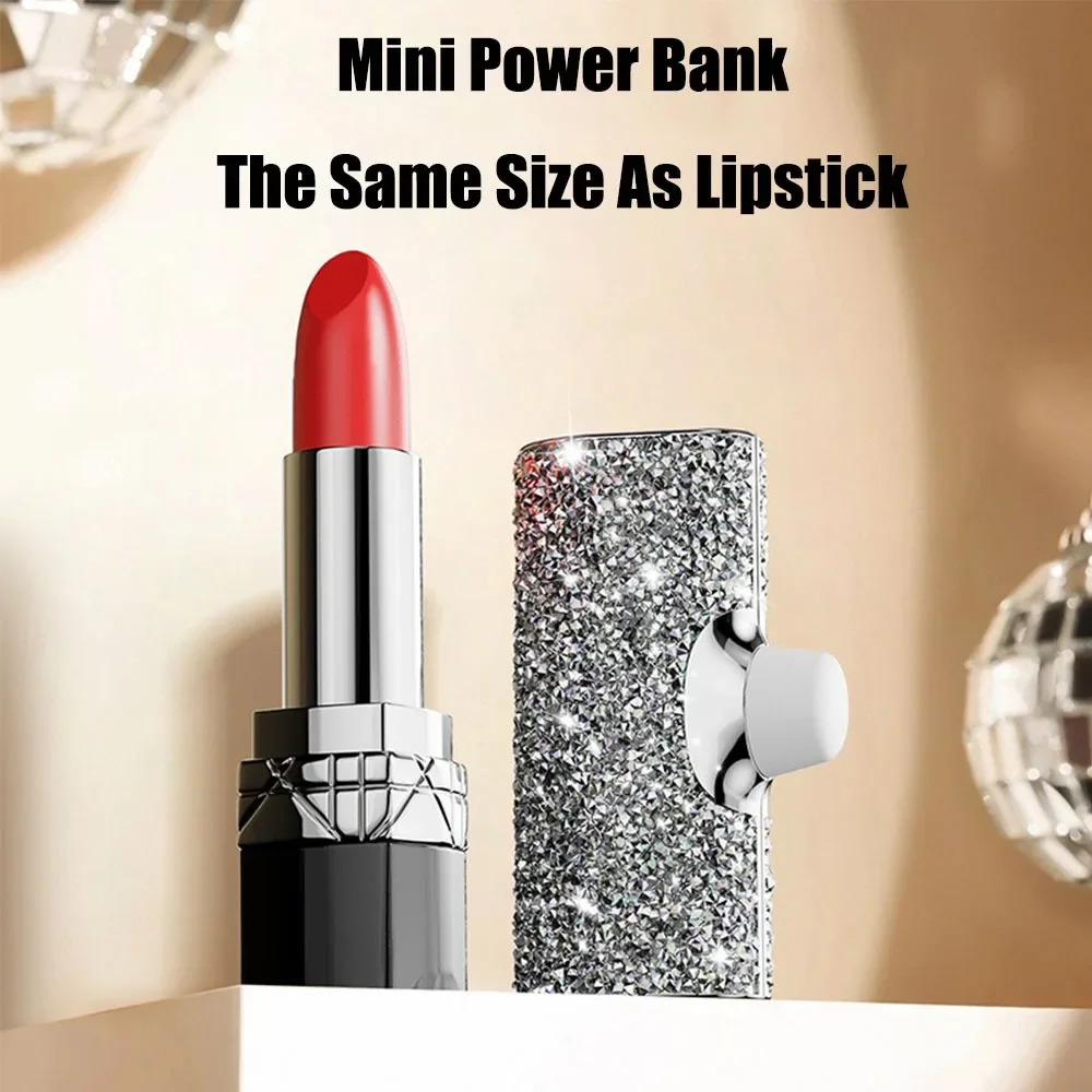 Mini Diamond Power Bank Stylish Ladies Girls Gift 5000mAh Mini Glass Diamond Power Bank Portable Charger for IPhone Huawei