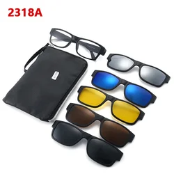 6 In 1 Custom Prescription Glasses Men Women Polarized Optical Magnetic Sunglasses Clip Magnet Clip on Sun Glasses