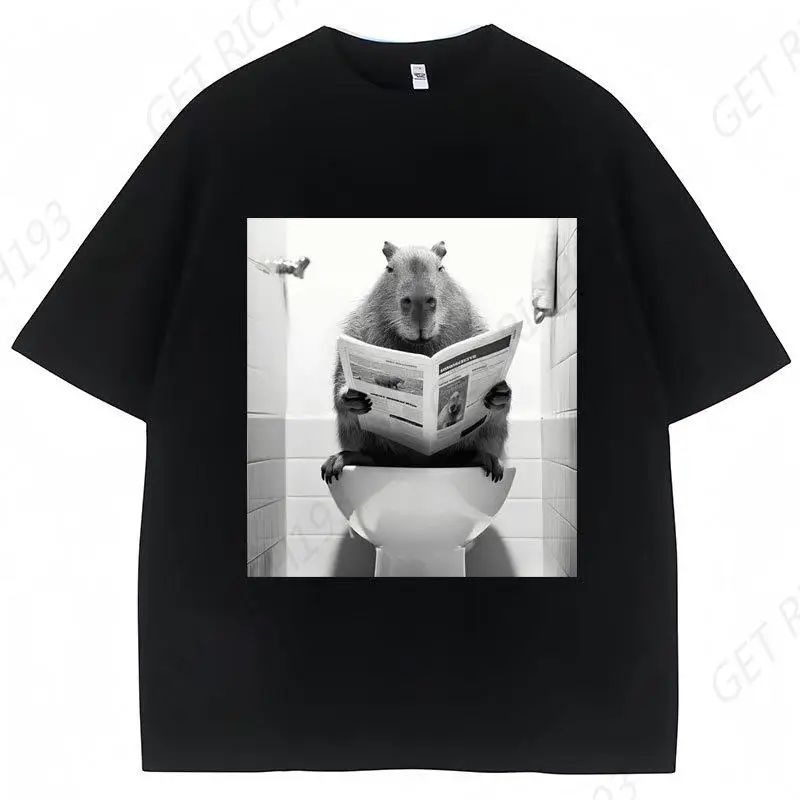 

Funny Capybara Bathroom Graphic T-Shirt Men Women Fashion Spring Summer T Shirts Oversized Casual Cotton Short Sleeve Streetwear