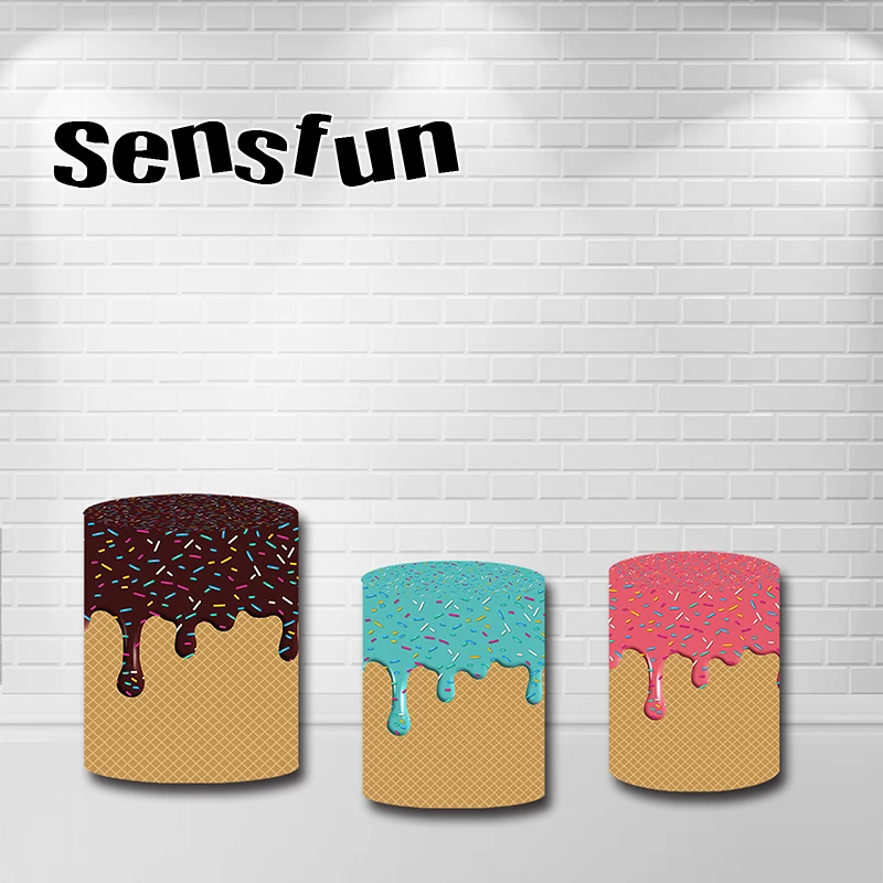 Ice Cream Round Backdrop Cover Dounts Candy Bar Background Colorful Dots Slime Cylinder Covers Table Decoration