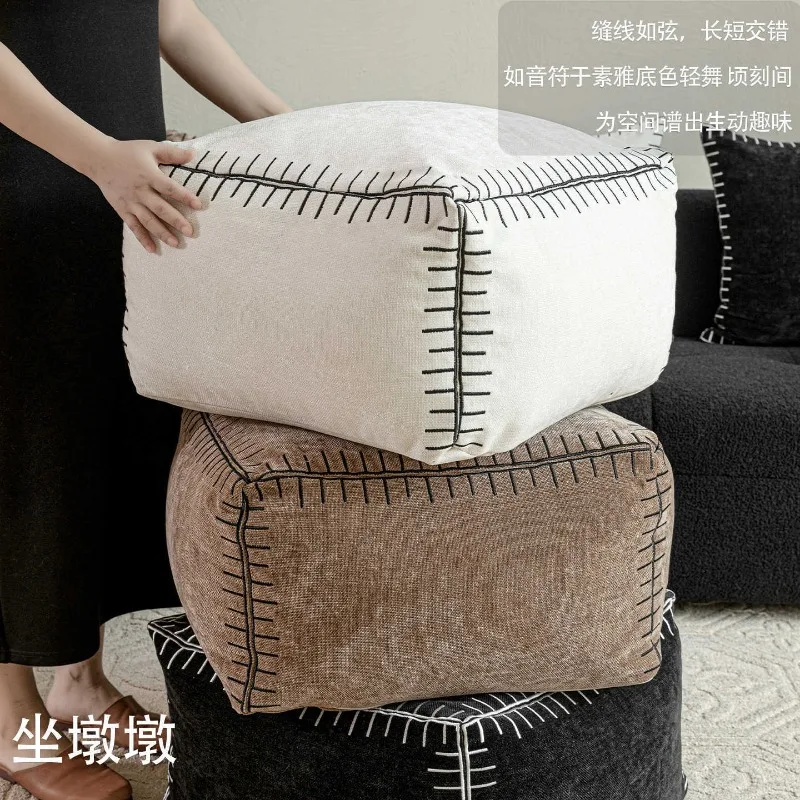 Medieval wabi sabi sitting pier pedal black coffee chenille embroidery stitching living room balcony removable futon footstool