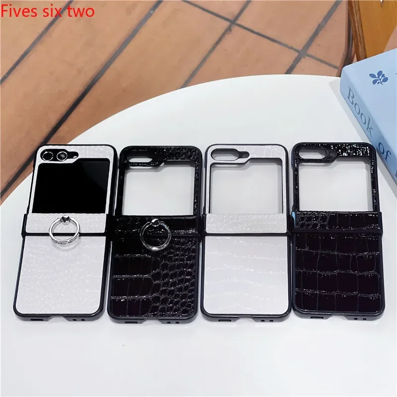 For Samsung Z Flip 5 Leather Case Ring Holder Aligator Textured Cover For Samsung Galaxy Z Flip 4 3 Z flip 5 6 Luxury Phone Case