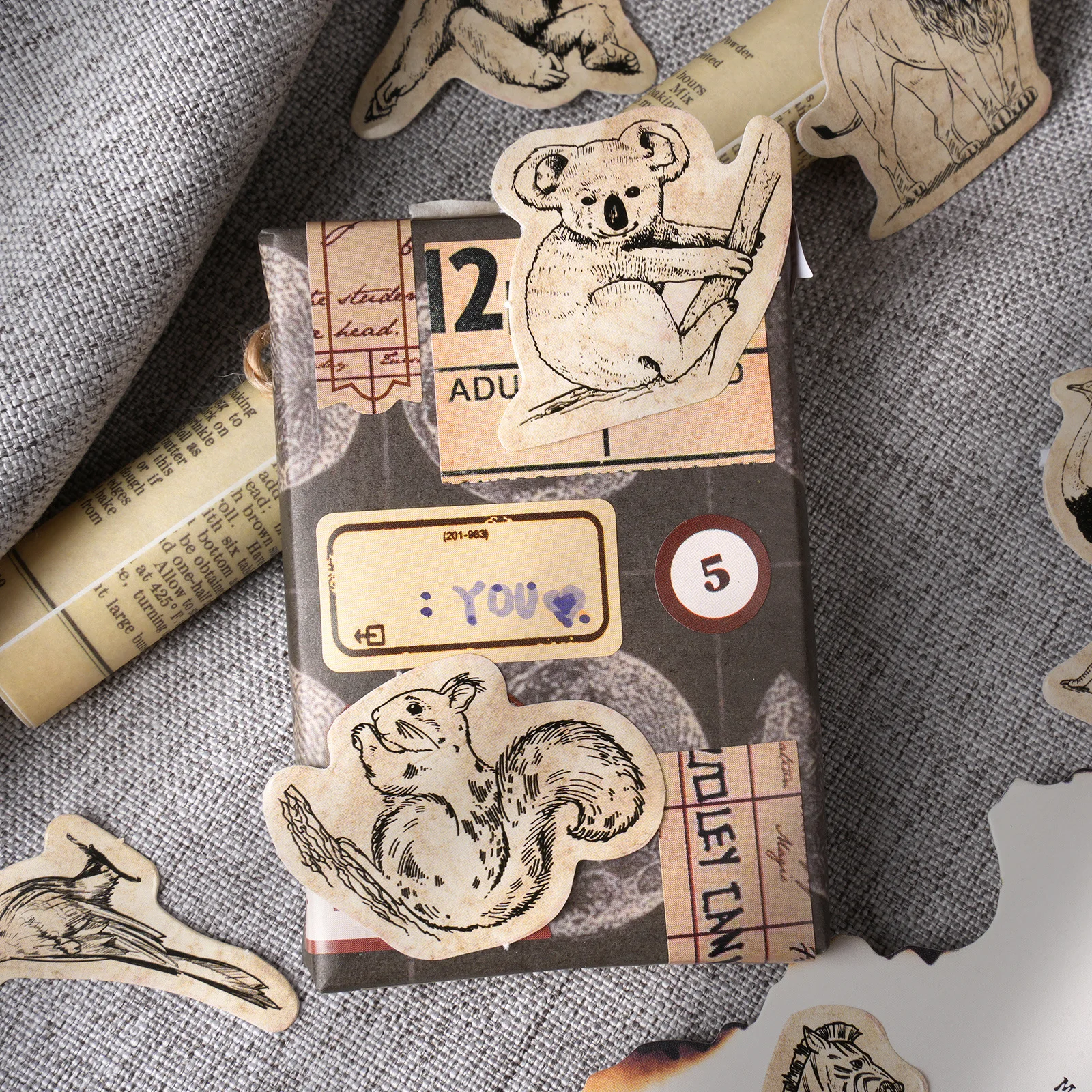 46Pcs Vintage Forest Stories Boxed Stickers Decorative Scrapbooking Retro Animals Label Diary Album Phone Journal Planner