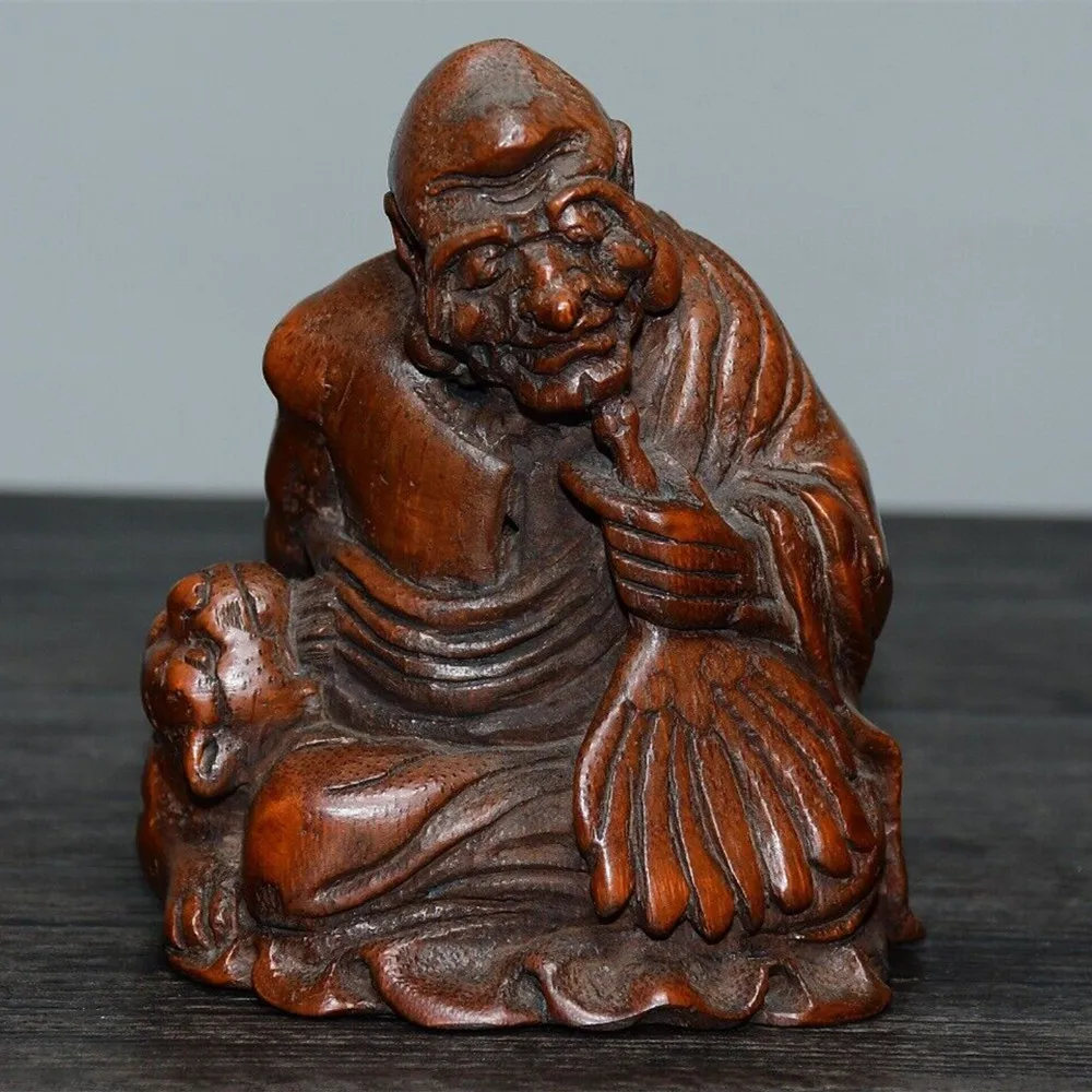 Chinese Antique Old Bamboo Hand Carved Ji Gong Buddha Statue Collection Nice Art