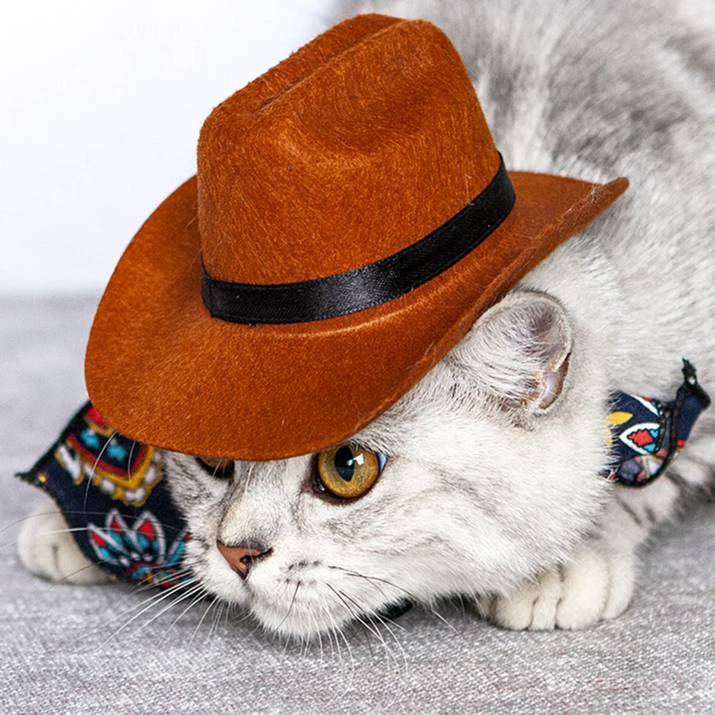 

Cowboy Hat for Dog Kitten Pet Accessories Light Brown Multi function Festival Party Cat Dogs Puppy Supply Non woven Fabric