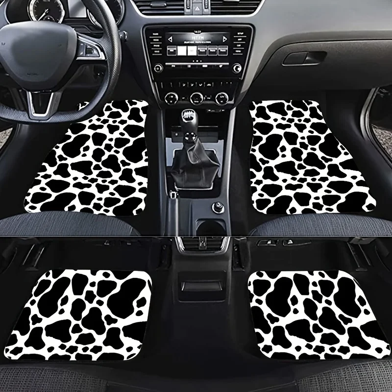 

Set Of 4 Cow Print Car Floor Mats With A Stylish And Minimalist Design, Easy To Clean And Suitable For All Vehicles, Featuring A