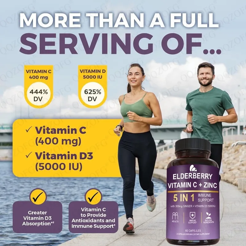 

Natural elderberry capsules containing vitamin C, zinc, quercetin, vitamin D3- immune health support