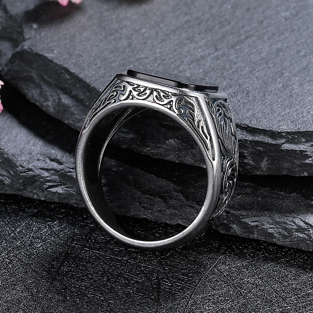 Men's Black Agate Wedding Band Ring, Gift