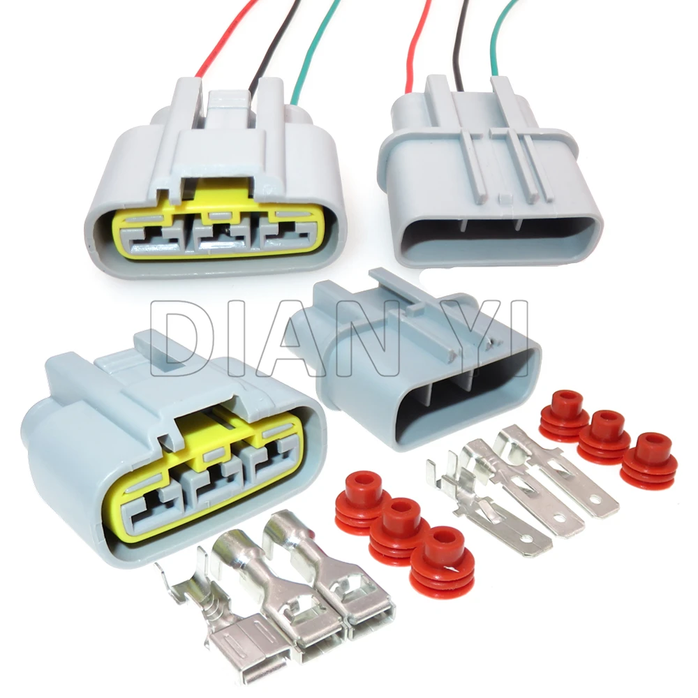 1 Set 3 Way Car Electrical PCB Socket with Terminal and Rubber Seals QLW-A-3F-B QLW-A-3F-GR AC Assembly Auto Sealed Connector