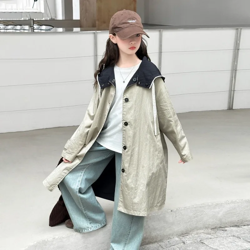 

2025 Stylish Girls' Two In One Autumn Windbreaker Jacket for Big Kids Spring Autumn Reversible Outerwear