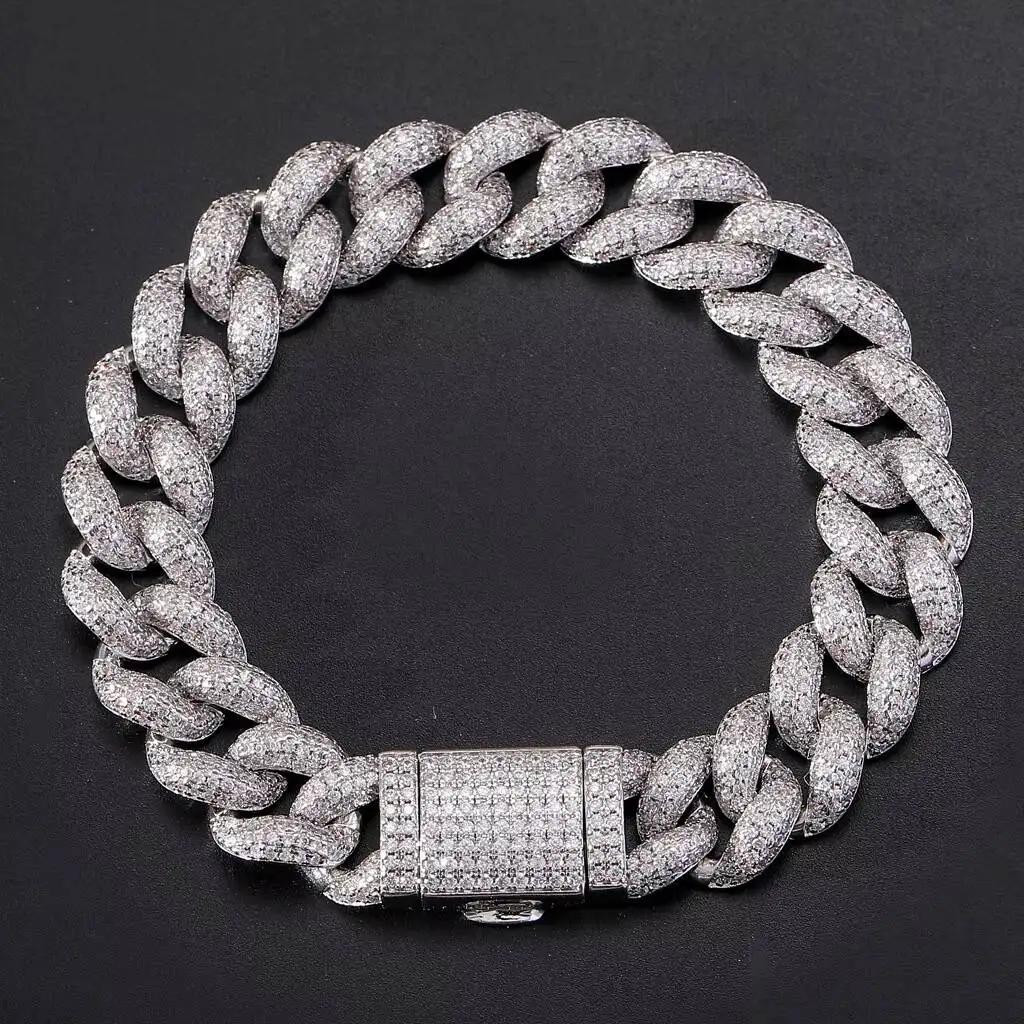 Fashion Wholesale Hip Hop 12 Mm 925 Sterling Silver Moissanite Cuban Chain Passed Diamond Test On The Vvs Moissanite Cuban Chain
