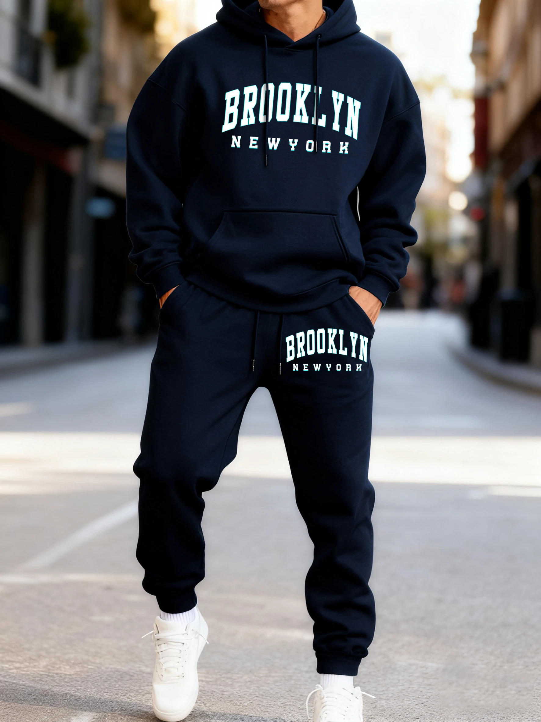 

Brooklyn New York с принтом, мужской модный базовый пуловер, спортивный флисовый комплект с капюшоном, осенние спортивные штаны с карманами, теплая повседневная спортивная одежда
