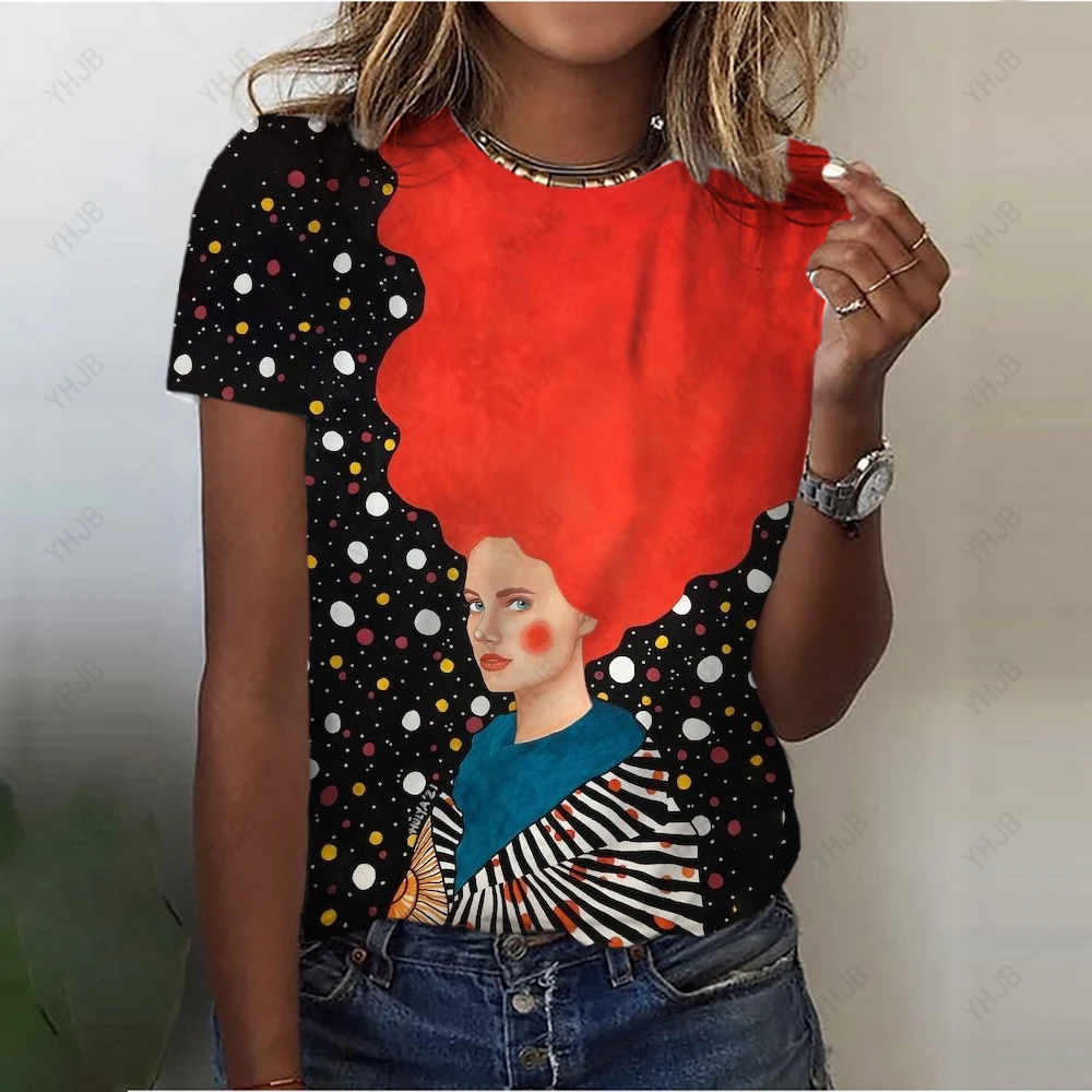 Summer 2023 New Women Short Sleeve Women\'s Art Painting T Shirt Casual Streetwear Loose Pullovers Tops Size Female Clothing