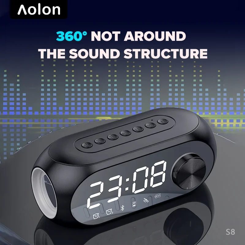 Bluetooth Speaker Dual Alarm Clock LED Light Support TF Card Play FM Radio PortableAudio Suitable For Party Bedroom Outdoor