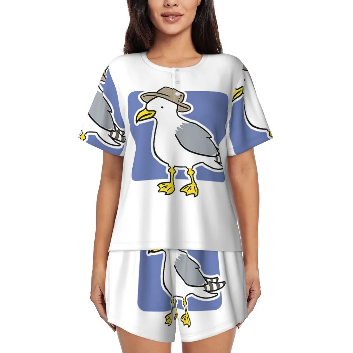 

Ночная рубашка с круглым вырезом и короткими рукавами Seagull для сна, женский мягкий пижамный комплект с короткими штанами