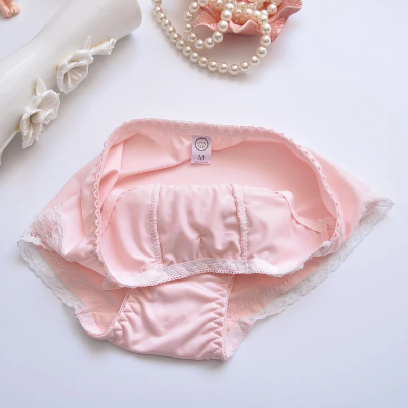 Cute Lovely Sweety Princess Style Lolita Cosplay Underwear Milk Silk Ruffles Bow Stretch Embroidery Panties Breathable Breifs