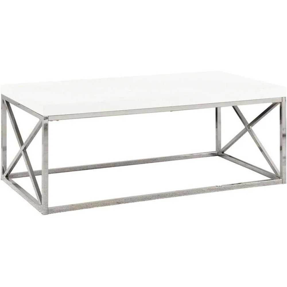 

Modern Coffee Table for Living Room Center Table with Metal Frame, 44 Inch L, Glossy White / Chrome