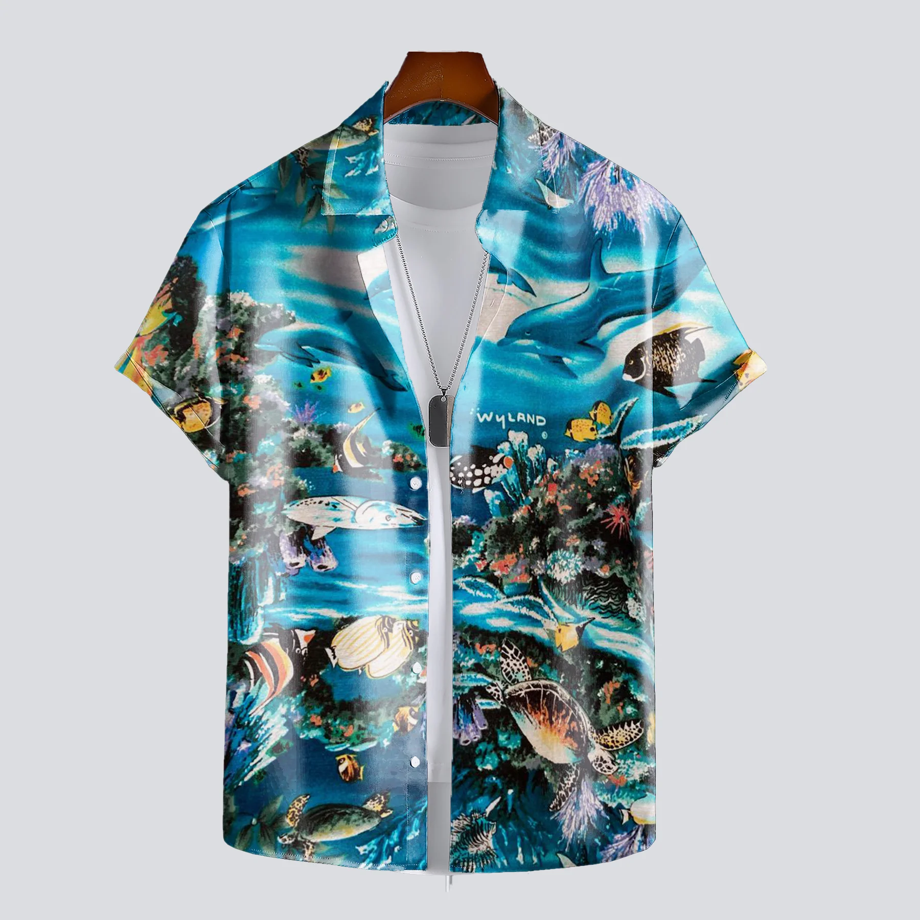 

Men's Summer 3D Printed Underwater World Dolphin Graphic Hawaiian Shirt Casual Printed Floral Short Sleeve Hawaiian Tropical Top