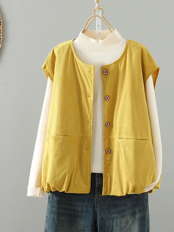 

Желтый вельветовый жилет Jaet, женская свободная верхняя одежда, осенне-зимний многослойный модный ретро японский женский жилет, топ