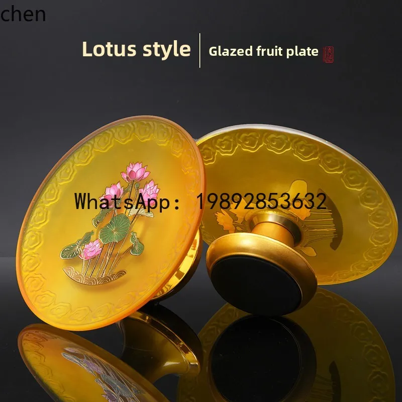 FJ buddha table offering plate for home buddha before offering buddha god of wealth tribute plate buddhist supplies glass