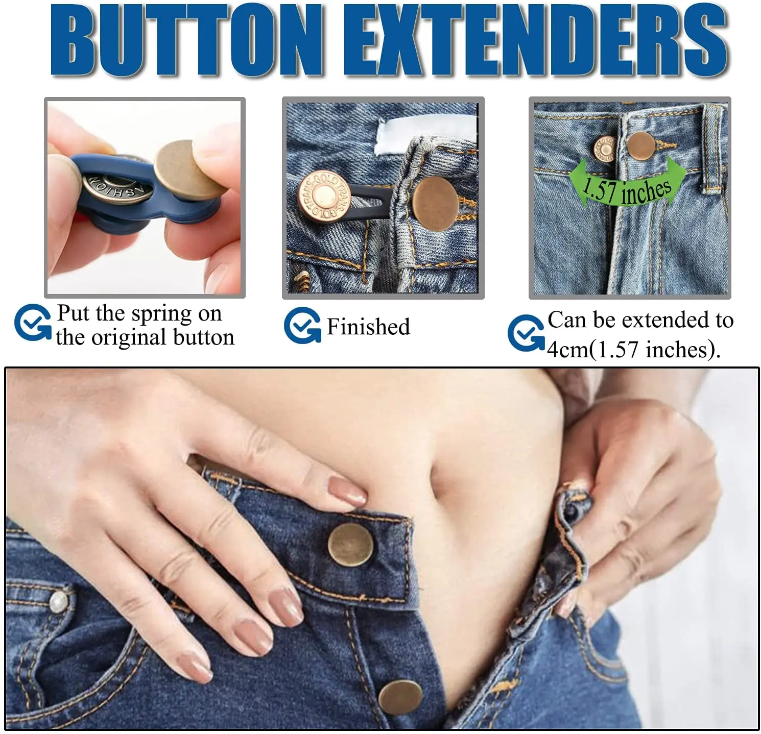 Unisex Retractable Buckles Metal Buttons Jeans Waist Extender Adjustable Disassembly Free Sewing Buttons for Clothing Jeans Pant