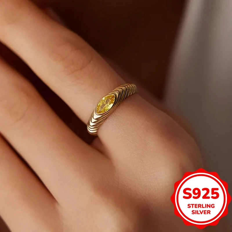 Classic 18K gold S925 sterling silver twisted rope oval champagne color diamond couple ring women's daily commuting gift jewelry