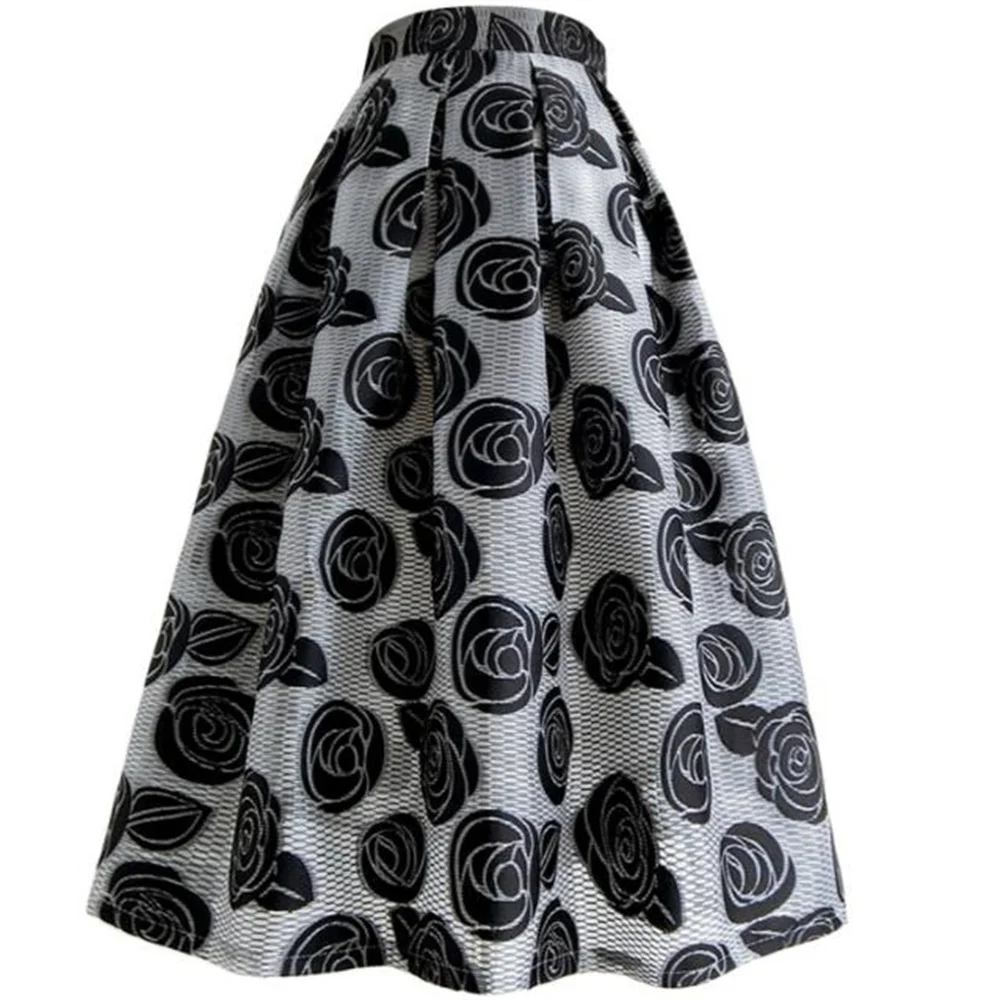 Black rose embroidered organza temperament skirt women high waist midi skirt