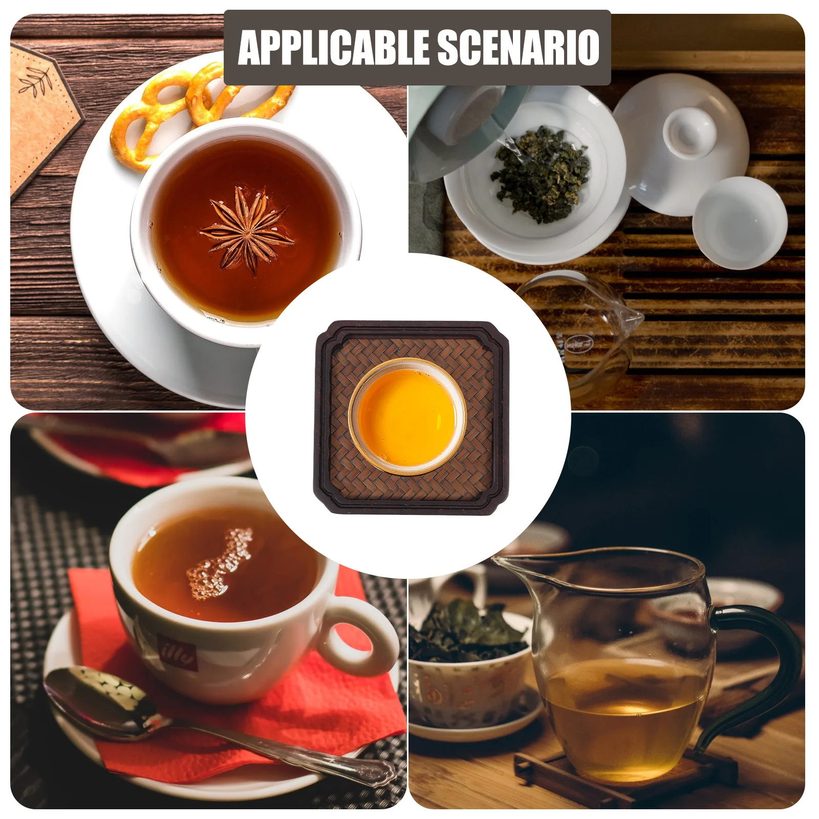 

1pc Bamboo Coaster Woven Foldable Cup Mat Non-Slip Heat Resistant Table Protector For Kitchen Home Braided Tea Cup