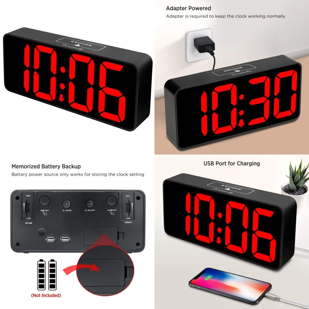 

Alarm clockLarge Digital Alarm Clock with Bright Big Display for Elderly and Visually Impaired Easy to Read Time Clear LED