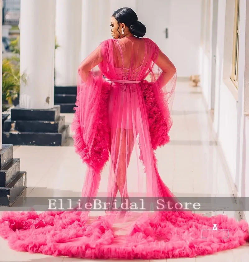 Customized Maternity Dress Baby Shower Dressing Gown Perspective Sheer Skirt Long Tulle Robe Puffy Dress Sleepwear for Brides