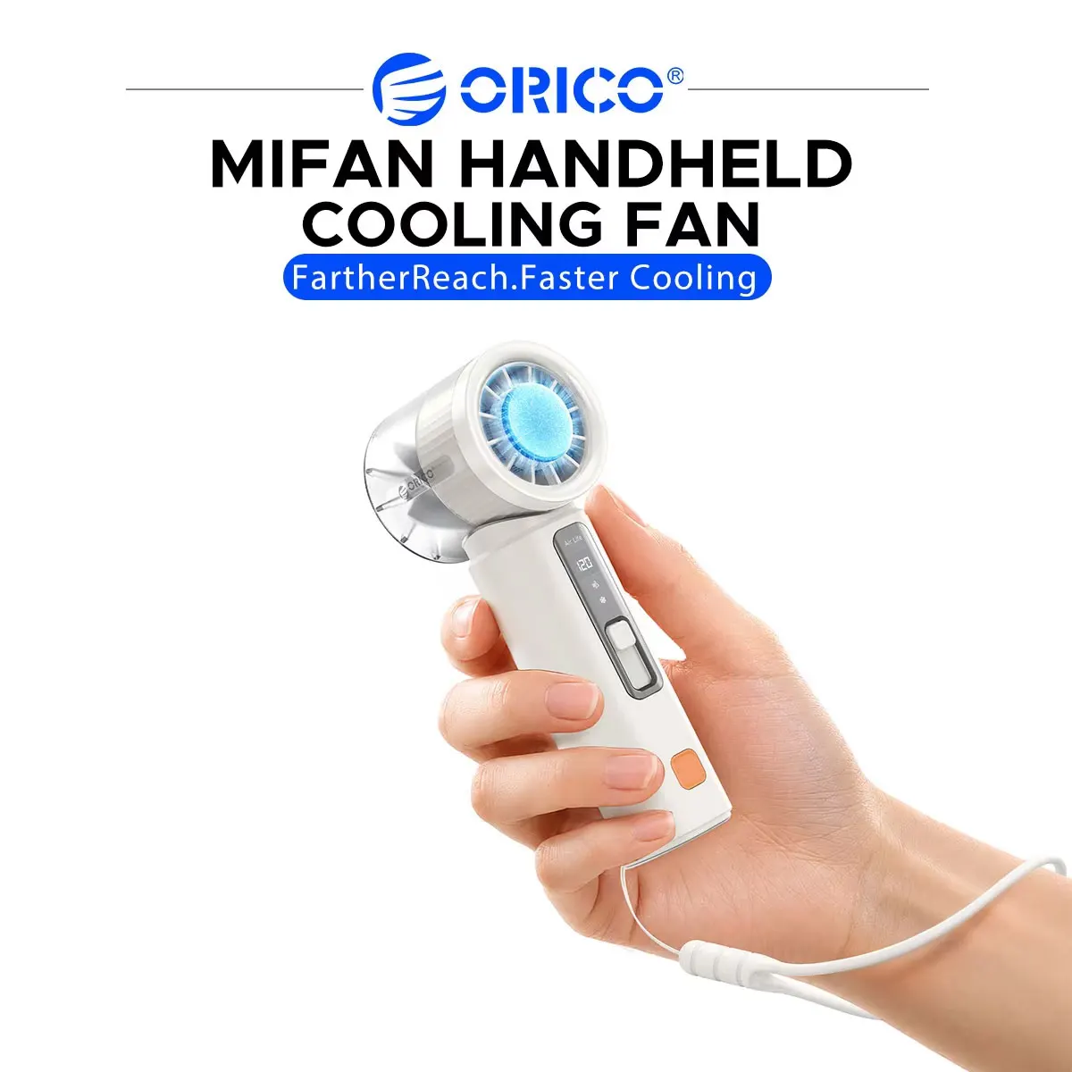 ORICO Portable Handheld Turbo Fan TEC Semiconductor Cold Cooling Mini Pocket Fan 120 Speed Digital Display Rechargeable Travel O