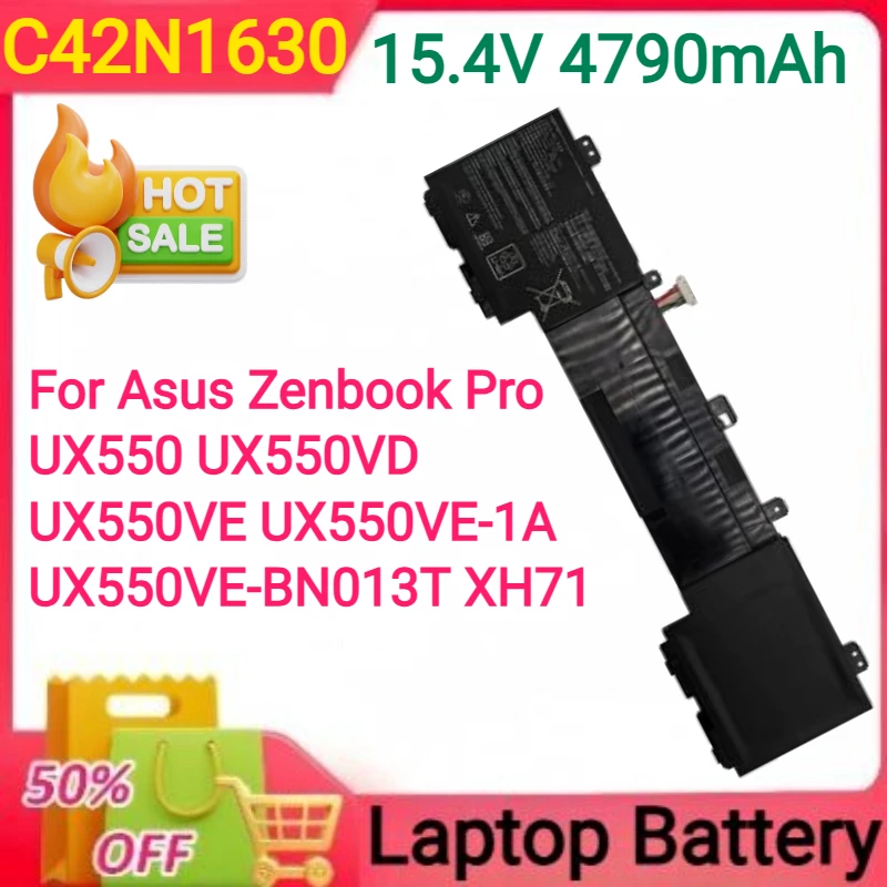 

15.4V 4790mAh C42N1630 Laptop Battery for Asus Zenbook Pro UX550 UX550VD UX550VE UX550VE-1A UX550VE-BN013T XH71 Series C42PHCH