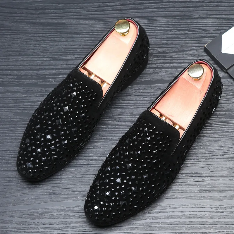 2023 Black Spikes  New Brand Mens Loafers Luxury Shoes Denim And Metal Sequins High Quality Casual Men Shoes